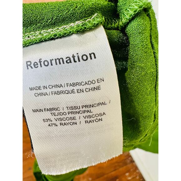 REFORMATION Green Satin Blend Short Sleeve V-Neck Danika A-Line Dress Size M - Picture 13 of 14